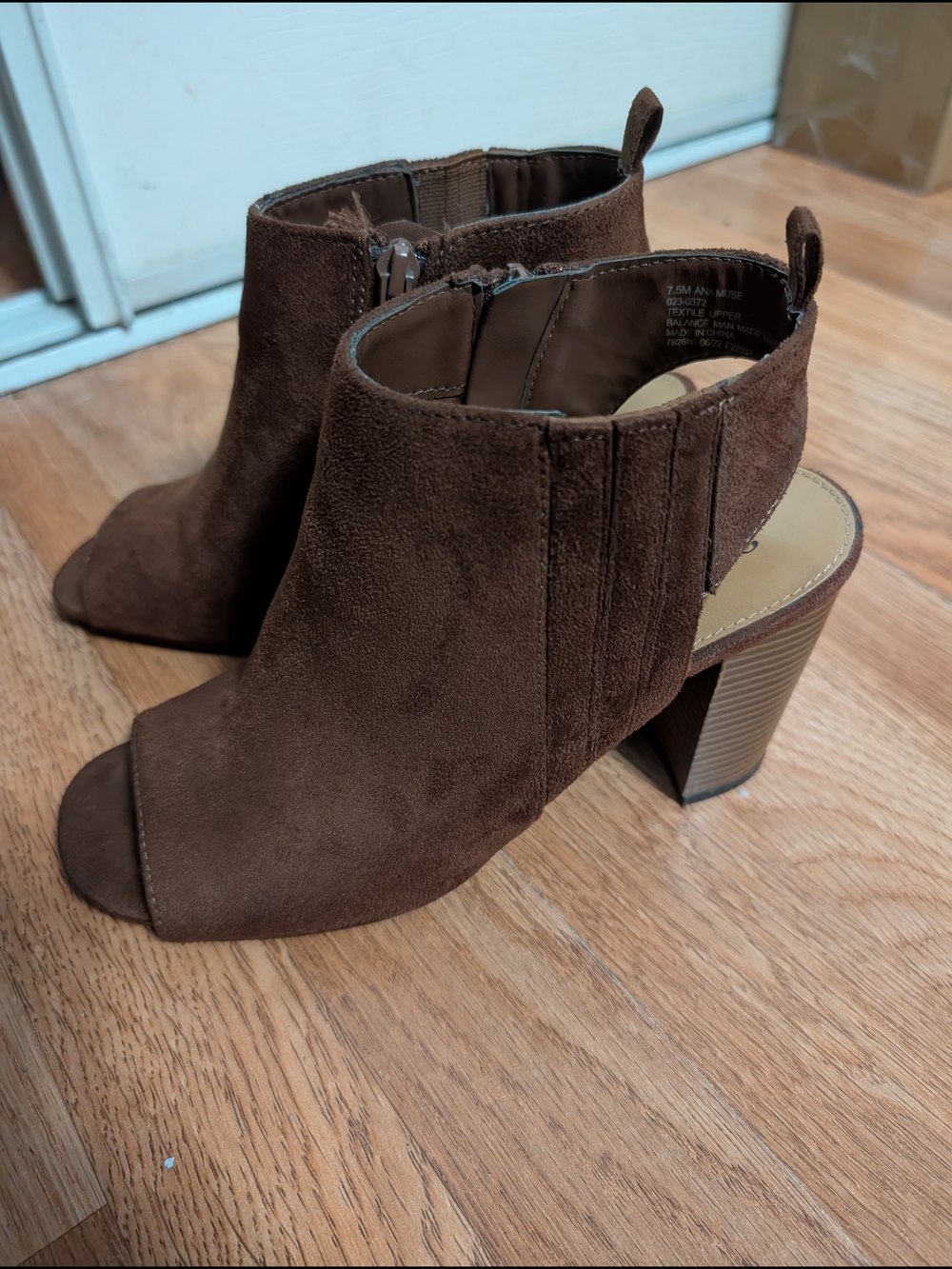 a.n.a Brown Suede Peep-Toe Block Heel Booties